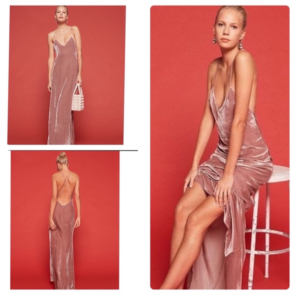 Reformation Dresses & Skirts - Reformation Rimini Pink Bush Velvet Low Back Dress XS